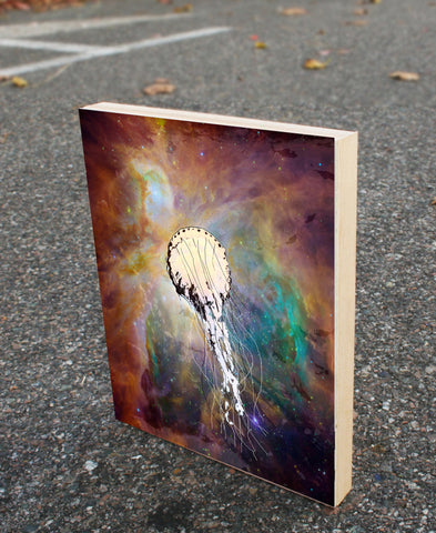 Jelly Fish Wood Block Graphic Art Print 8x10